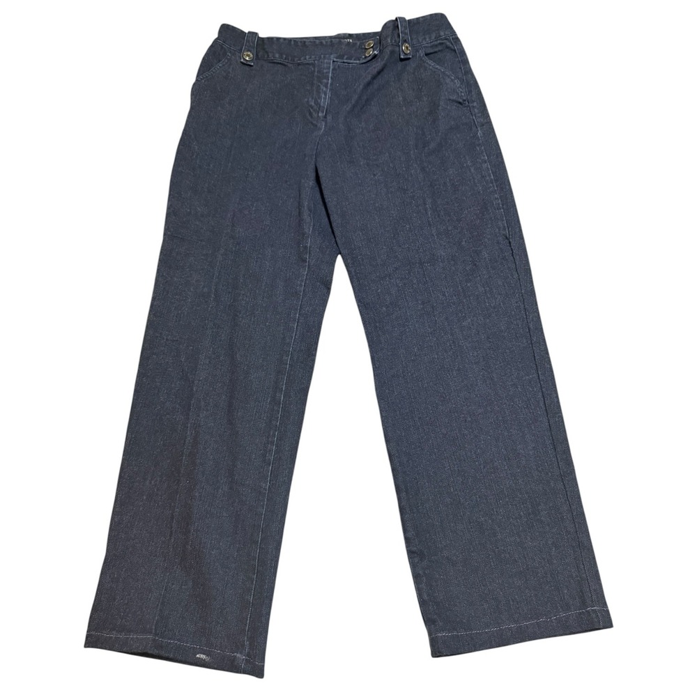 Talbots Womens Dark Wash Wide Leg Denim Trouser Jeans Size 12‎ Indigo Stretch